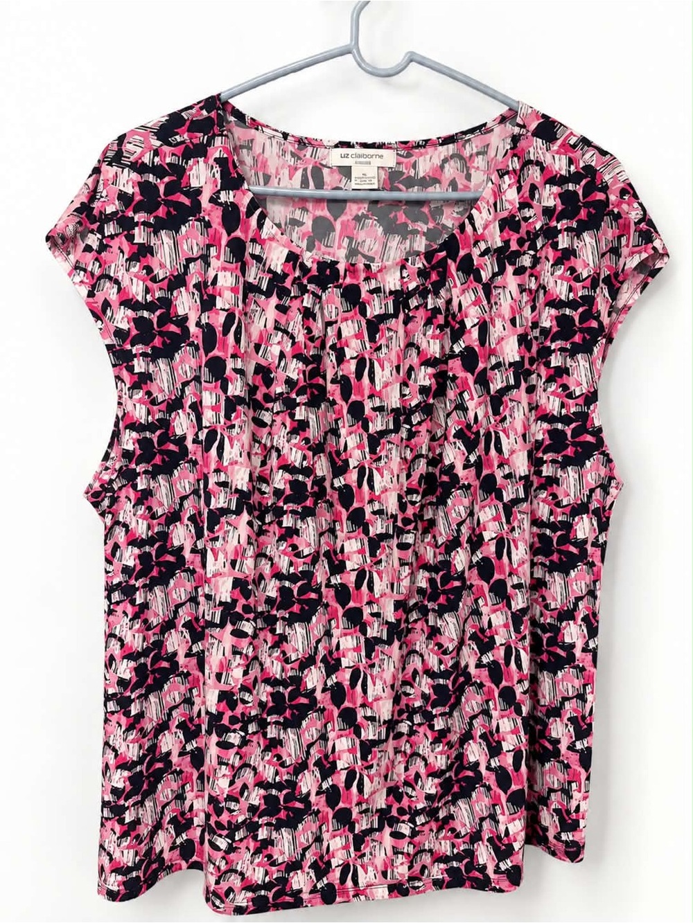 Liz Claiborne Pink and Black Abstract Cap-Sleeve Top